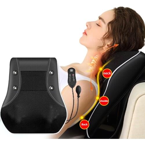 Electric Shiatsu Head Neck Waist Cervical Ttraction Body Massager Car Home Back Pillow with Heating Vibrating Massage Device
