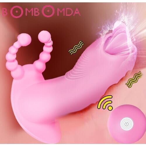 Wearable Dildo Vibrator Sex Toys For Women G Spot Clitoris Stimulator Wireless Remote Control Tongue Licking Vibrator Panties