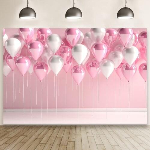 Pink Theme White Balloons Banner Birthday Party Backdrops Baby Shower Poster Background for Photography Room Wall Decoration