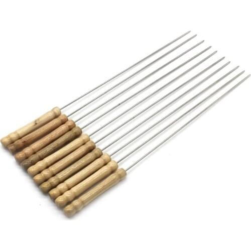 10Pcs/Set BBQ Skewers Tool Thickened Wooden Handle Outdoors Stainless Steel Removable Anti Househould Kitchen Multifunction