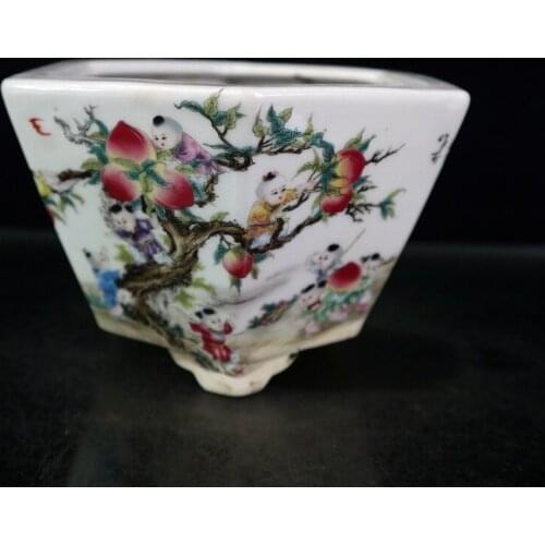 Chinese old porcelain pastel Jiuzi Pantao pattern hexagonal flowerpot collection