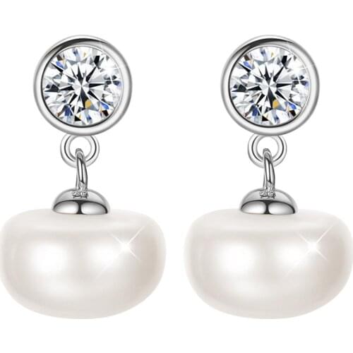ANNA QUEEN Natural Freshwater Pearl Dangle Earrings, Simple Hypoallergenic Cubic Zirconia Earrings PEW0047