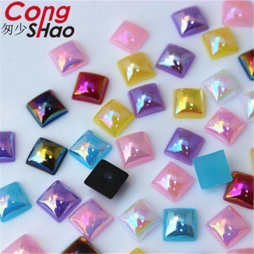 100PCS 8mm Square shape AB Color Acrylic Rhinestone Stone crystals Flatback for Jewelry accessories DIY Decoration WC445