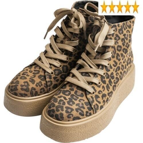 Thick Fashion Women High Top Platform Leopard Harajuku Lace Up Casual Hip Hop Suede Leather Sneakers Fleece Lining Shoes