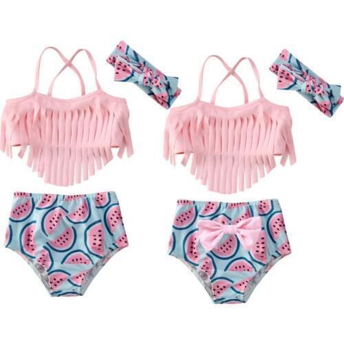 3Pcs Baby Kids Girls Summer Swimwear 2020 New Kids Bow Swimsuit Newborn Baby Girls Watermelon Printed Bikini Set Tassel Swimsuit