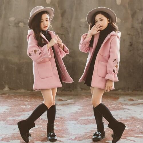 Embroidered Jacket Winter Spring Coat Outerwear Top Children Clothes School Kids Costume Teenage Girl Clothing Woolen Cloth High