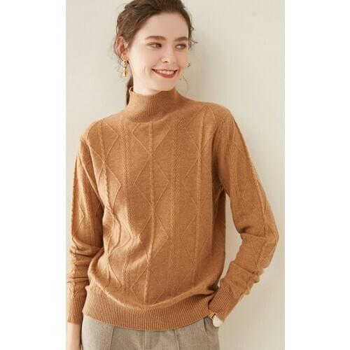 LHZSYY 2020Cashmere Sweater Womens Fashion Half High Neck Base Shirt Knit All-Match Pullover Autumn Winter New Pure Wool Blouse