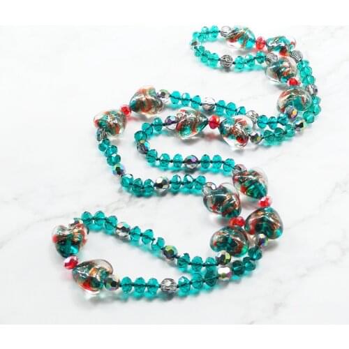 Lii Ji Green Long Necklace Crystal Italy Glass Heart Shape Women Necklace for Summer Holiday