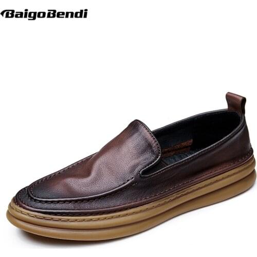 Top Quality Genuine Leather Summer Slip-On Mens Loafers Comfort Round Toe Leisure Man Spring Concise Daily Shoes