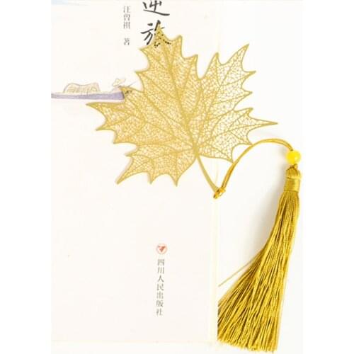 Metal Bookmark Chinese Style Vintage Creative Leaf Vein Hollow Pages Marker Metal Hollow Bookmark With Tassel Golden Book Marker
