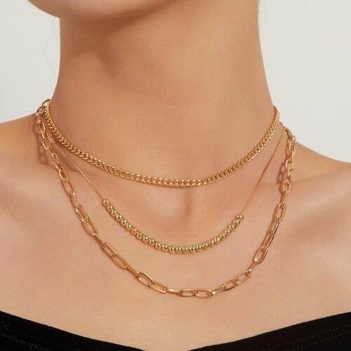 Fashion Gold Color Alloy Beads Pendant Chain Necklace for Women 2021 Trendy Jewelry Layered Necklaces Female Simple New