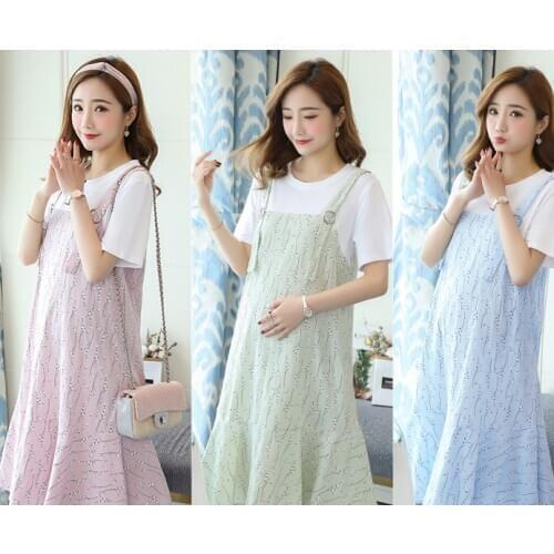 Fashion influx of pregnant women fake two pieces of pregnant women dress summer new stitching floral long skirt fashionable mate