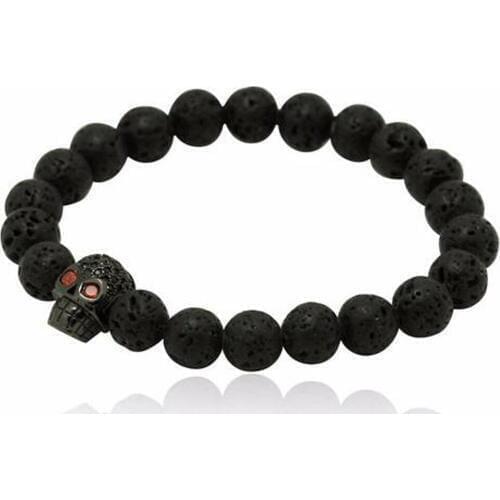 Beichong Lava Skull Bracelet Men with Black CZ Skull Head Men Bracelets Lava Stone Jewelry Gift BL-0294