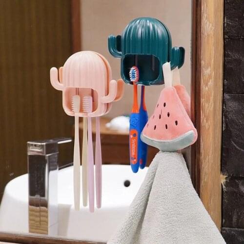 Wall-mounted Electric Toothbrush Holder Cactus Hook Creative Drain Shelf Toothbrush Organizer Bathroom Storage Rack Accessories