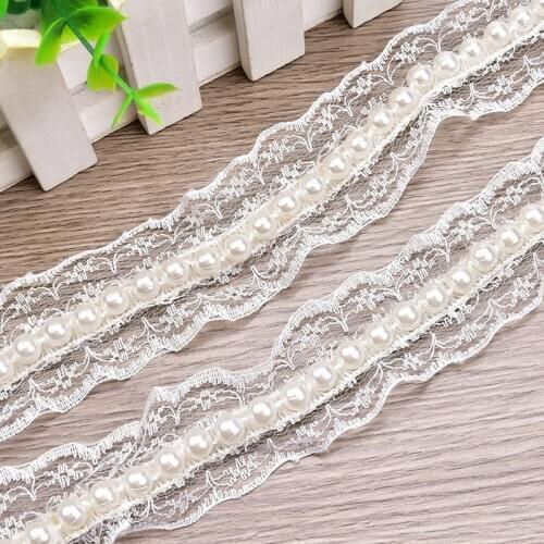 Newest handmade pearl beads lace! 5yards/10yards sewing lace beaded,garment sew on bead rhinestone trim