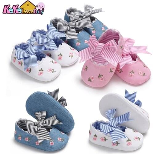 Baby Shoes Toddler Anti-slip First Walker Soft Soles Cute Princess Floral Embroidery for Newborn Baby Girl Bow Spring Autumn