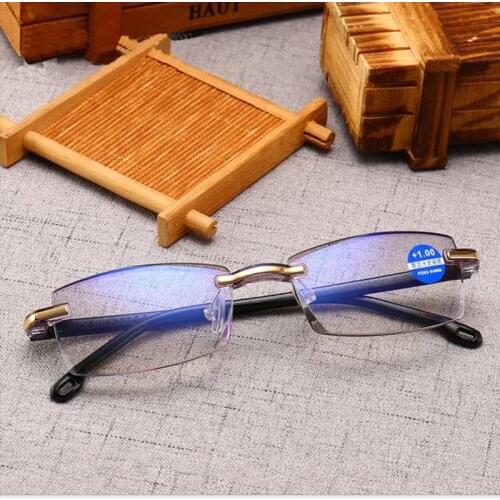 Anti Blue Light Blocking Rimless Reading Glasses Women Men Square Frameless Transparent Presbyopic Diopters +1.0 +1.5 +2 +2.5 3