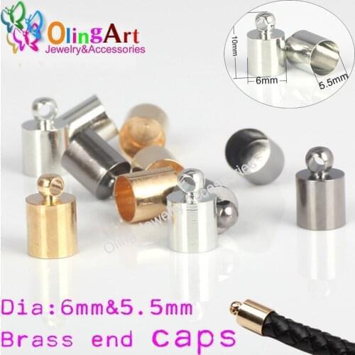OlingArt 6mm Round Leather Cord Brass Bell Buckle Clasps Hooks for choose End Caps DIY Jewelry making Findings
