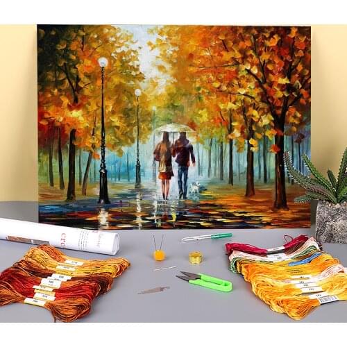 Autumn Elegy Printed Water-Soluble Canvas 11CT Cross Stitch Full Kit DIY Embroidery DMC Threads Sewing Hobby Needle