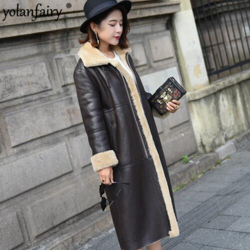 Real Fur Coat Women Winter Shearling Jacket Long Merino Sheep Fur Coats and Jackets Women Genuine Leather LL0029 KJ3132