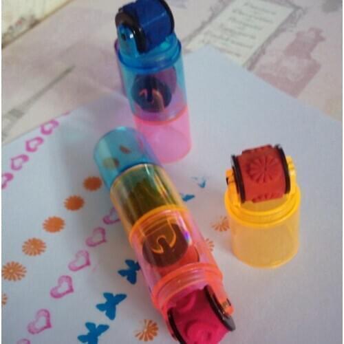 Plastic Mini Ink Stamp Roller Diary Seal Fun Kids Toy Ink Pad Cartoon Cute Combined Roller Stamp Kindergarten DIY Supplies