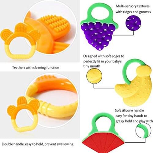 Toddlers Infants Baby Teething Toy Soft Silicone Fruit Teether Holder Teether chupetes brillant feeding nipple Baby accessories