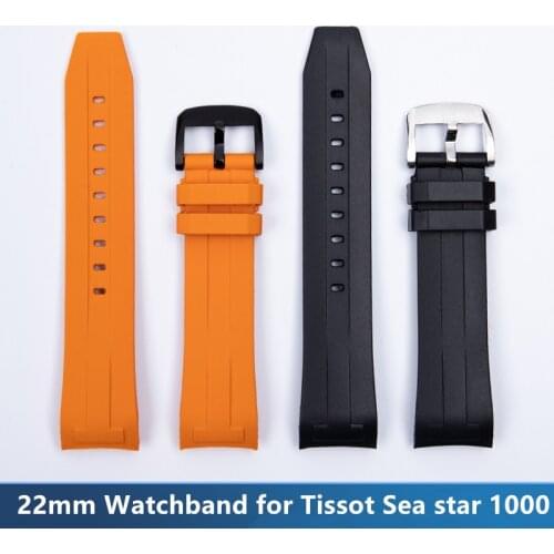 22mm Soft Rubber Silicone Watch Band Black Orange Pin Buckle Watchband For Tissot Strap For T120 T055 Sea Star 1000 Series
