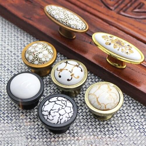 Retro Ceramic printing Knobs Single Hole Wardrobe Drawer Knobs Cupboard Door Handles Kitchen Pull Knobs Furniture Accessories