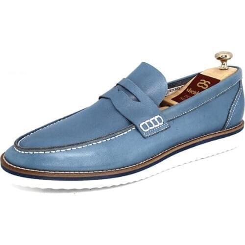 SHENBINs Handmade Blue Loafers with Light Soles, Shenbins Casual Shoes with Semi Floater Leather