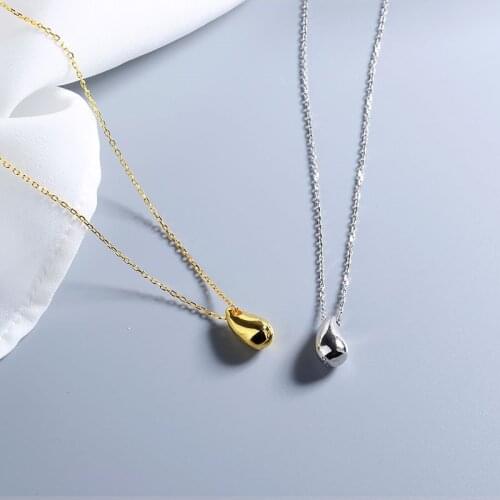 Silvology 925 Sterling Silver Water Drop Necklace Glossy Elegant Minimalist Pendant Necklace for Women Fashionable Jewelry Lady