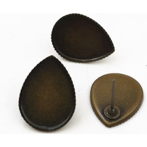 SIXTY TOWFISH 20 Pieces DIY Jewelry Accessories 13*18mm Copper Antique Bronze Teadrop Stud Earring Base Settings