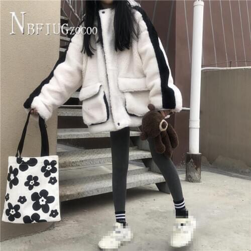 Hooded Thick Imitation Lambswool Women Coat Winter New Korean Loose Students Warm Female Jacket
