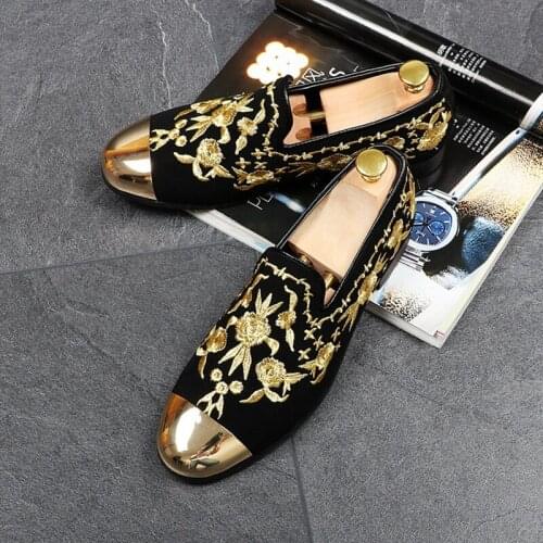 Korean style mens leisure party nightclub dress genuine leather shoes slip-on embroidery shoe young gentleman footwear loafers