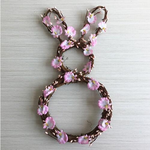 17 Inch Pink Berry Silk Butterfly Orchid Flower Rabbit Twigs Wreath Bunny Door Wreath for Easter Door Wall Decor Flower Wreath