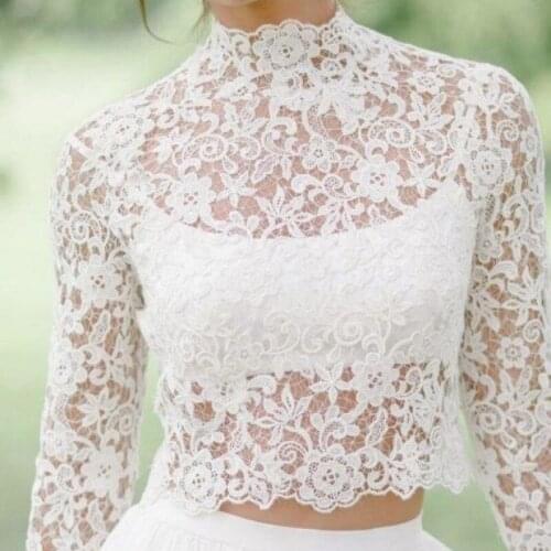 Vintage Lace Appliques Wraps High Neck Floral Wedding Boleros Jackets Long Sleeve Bridal White Ivory Wrap Custom Jacket