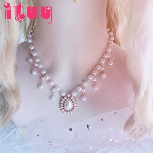 Handmade Pearl Pendant Necklace Wedding Princess Bride Lolita Vintage Baroque KC Collarbone Chain Accessories