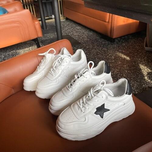 Sneakers Women Platform shoes Cow Leather casual Comfortable Round toe Thick bottom Ladies sneaker 2021