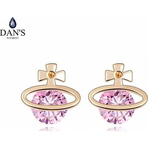 DANS ELEMENT 4 Colors Real Big Brand AAA Zirconia Micro Inlays Round Stud Earrings for Women 94225pink