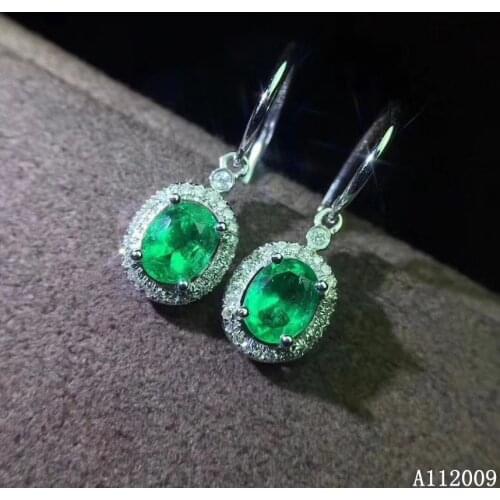 KJJEAXCMY 925 sterling silver natural emerald earrings new ladies fashion eardrop support test