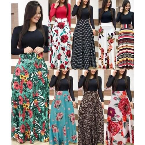 Explosive Version Women Autumn Stitching Flower Print Casual Long Party Dress 2021 Vestido Bodycon Elegant Sexy Women Maxi Dress