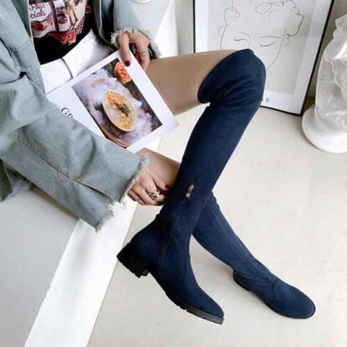 Ochanmeb Size 33-43 Fleece Winter Snow Over-the-Knee Boots for Women Stretch Elastic Faux Suede Over-Knee High Boots Woman Shoes