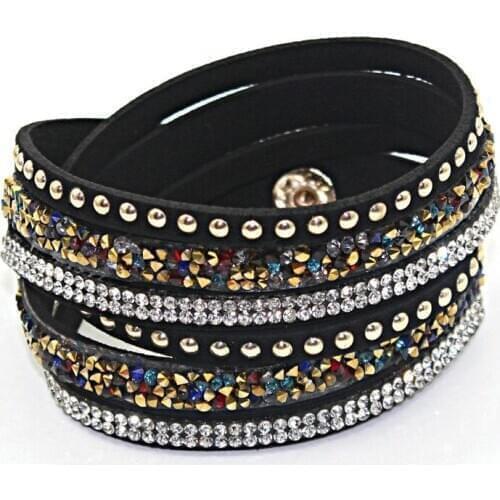 1 pc/lot Free Shipping Hot Fashion Jewelry Colorful Stone 6 Layer Rhinestone Charm Bracelet&bangle Leather Bracelet For Women