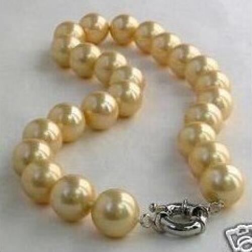 12MM Yellow Sea south Shell PEARL NECKLACE 18" Fashion AKOYA Free shipping