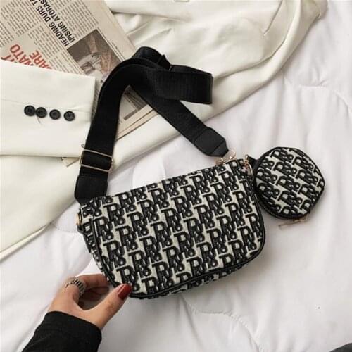2021 Summer Womens Shoulder Bags 2pcs/Set Fashion Letter Crossbody Bag Female Shopper Waist Small Wallet Handbags