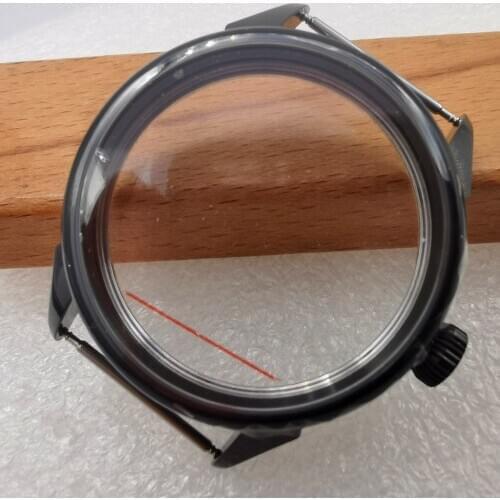 42mm stainless steel black watch case fit Eta6497 6498 ST3600 manual movement