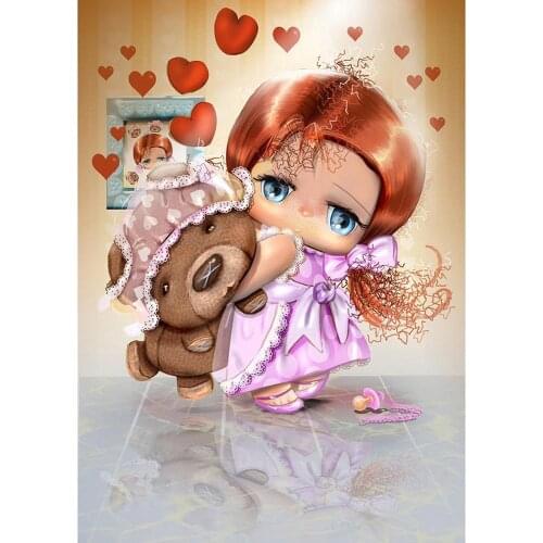5D DIY Diamond Painting Cartoon Little girl and bear doll Full Drill Embroidery Cross Stitch Mosaic Craft Kits home Decor Gifts