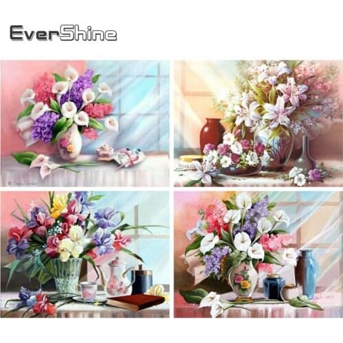 EverShine Diamond Painting Flowers Cross Stitch Kits Diamond Embroidery Vase Picture Rhinestones Handmade Gift Home Decoration