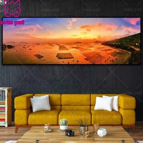 DIY Diamond Painting Mountain river scenery sunset terraced fields Handicrafts Picture Rhinestones Cross Stitch Embroidery large