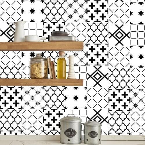 Black White Mosaic wall sticker bathroom tile Waist Line Wall Sticker Kitchen Adhesive Toilet Waterproof PVC Vinyl Wall Decal