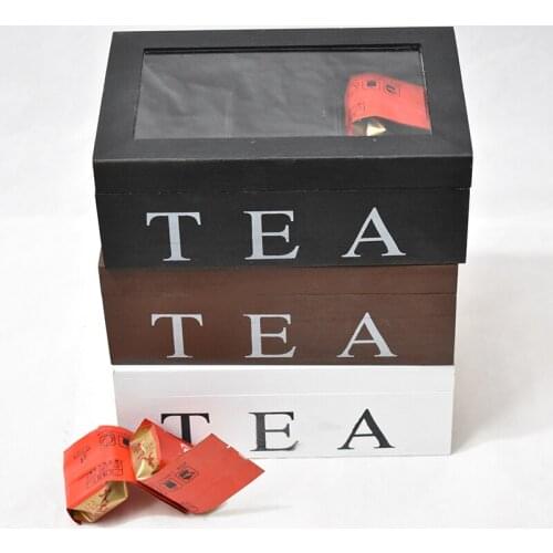 6 Cells Wooden Storage Box with Visible Lid Retro Style Handmade Organizer for Tea Bag Jewelry Coffee 24*16*8CM TS1